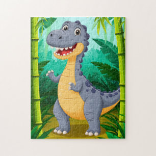 Niedlicher Cartoon-Dinosaurier steht in einer üppi Puzzle