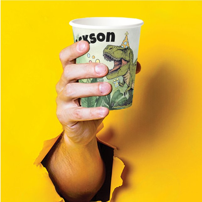 Niedlicher Cartoon Dinosaurier Thema Kinder Geburt Pappbecher (Cute dinosaur Jurassic theme boys birthday party paper cup table decoration with personalized name)