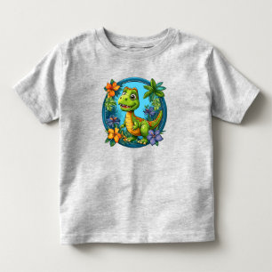 Niedlicher Cartoon Dinosaurier unter tropischen Bl Kleinkind T-shirt