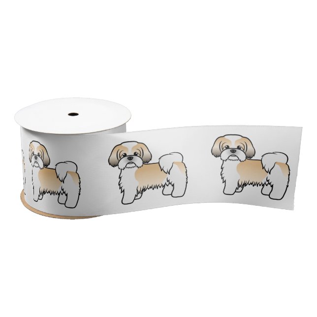 Niedlicher Cartoon Dog aus Gold und Weiß-Shih Tzu Satinband (Spule)