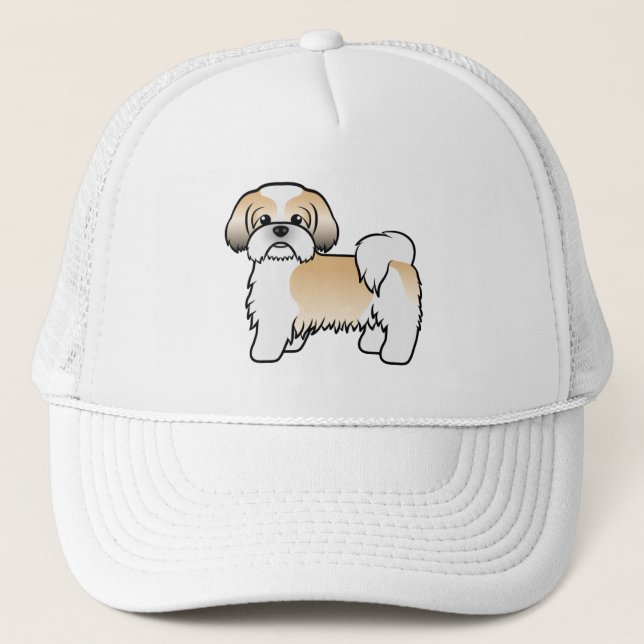 Niedlicher Cartoon Dog aus Gold und Weiß-Shih Tzu Truckerkappe (Vorderseite)