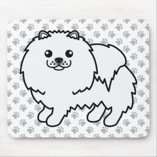 Niedlicher Cartoon Dog & Paws aus weißem Spitz Mousepad