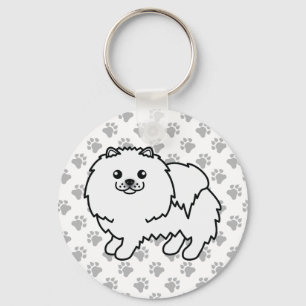 Niedlicher Cartoon Dog & Paws aus weißem Spitz Schlüsselanhänger