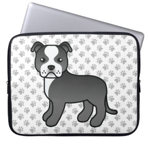 Niedlicher Cartoon Dog & Paws in Schwarz und Weiß Laptopschutzhülle