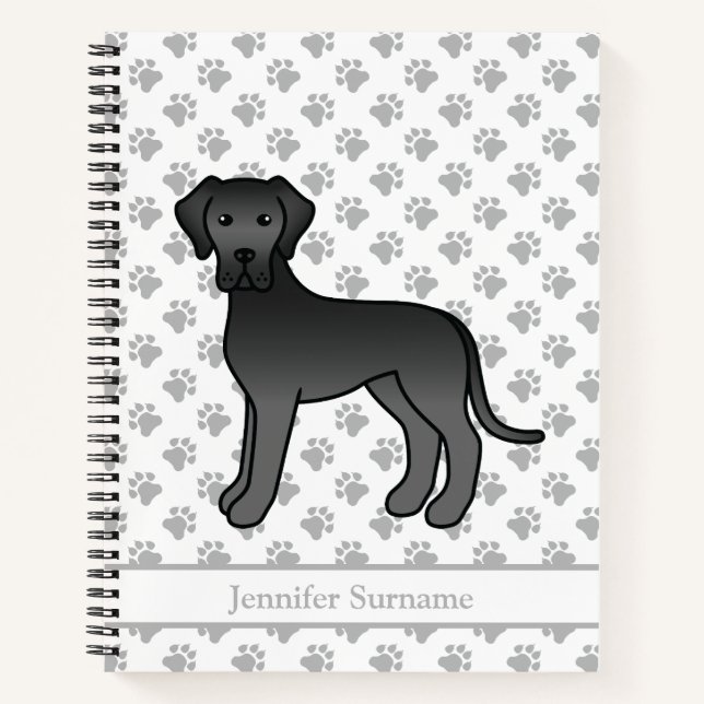 Niedlicher Cartoon Dog & Text von Black Great Dane Notizbuch (Vorderseite)