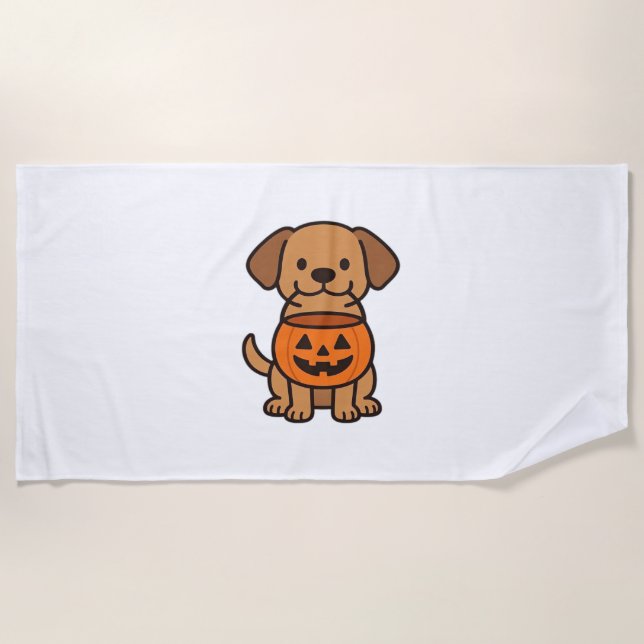 Niedlicher Cartoon Dog Trick-or-Treating Classic T Strandtuch (Vorderseite)