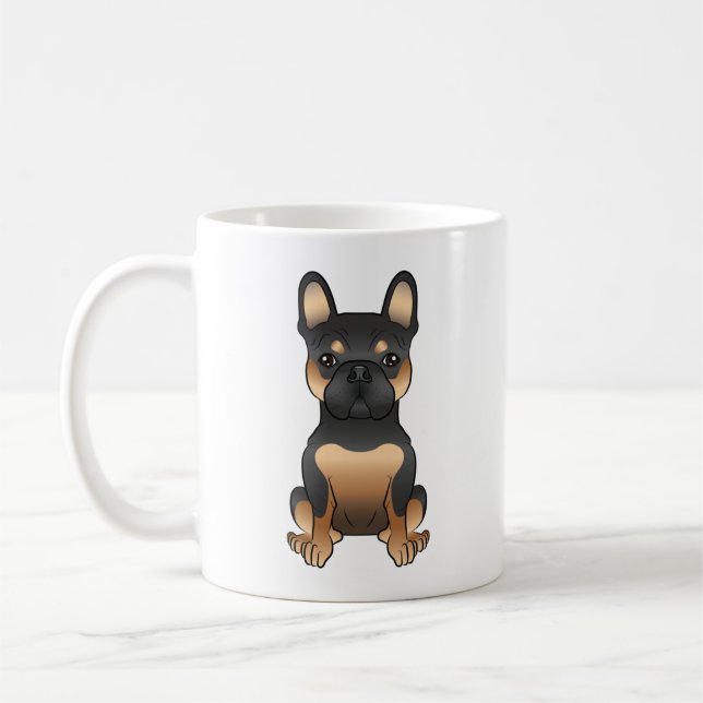 Niedlicher Cartoon Dog von Black and Tan French Bu Kaffeetasse (Links)