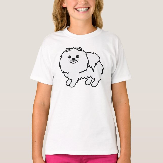 Niedlicher Cartoon Dog, weißer Spitz T-Shirt (Vorderseite)