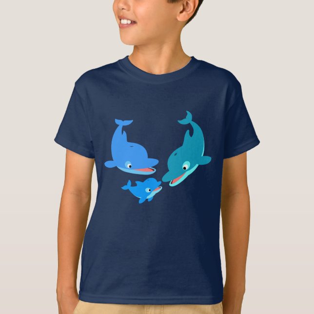 Niedlicher Cartoon Dolphin Family Children T - Shi T-Shirt (Vorderseite)