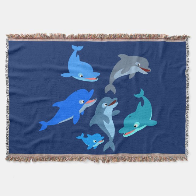 Niedlicher Cartoon Dolphin Pod Throw Blanket Decke (Vorderseite)