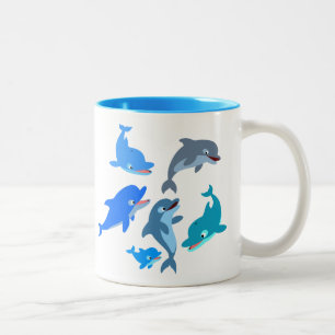 Niedlicher Cartoon Dolphin Pod Zweifarbige Tasse