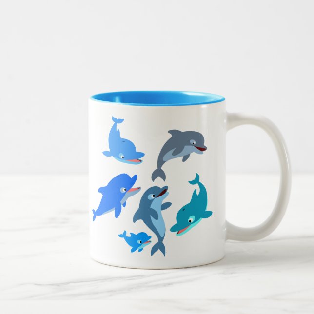 Niedlicher Cartoon Dolphin Pod Zweifarbige Tasse (Rechts)