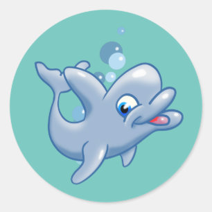 Niedlicher Cartoon Dolphin Runder Aufkleber