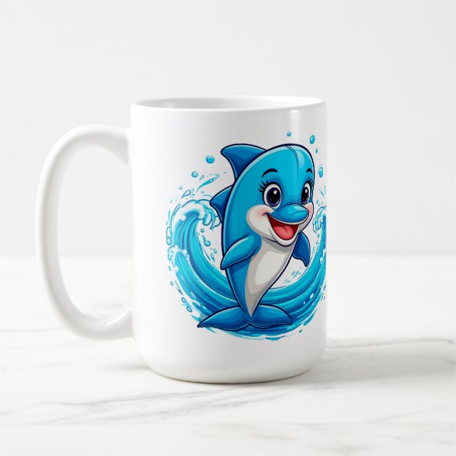 Niedlicher Cartoon Dolphin Splashing in Wasser Kaffeetasse (Links)