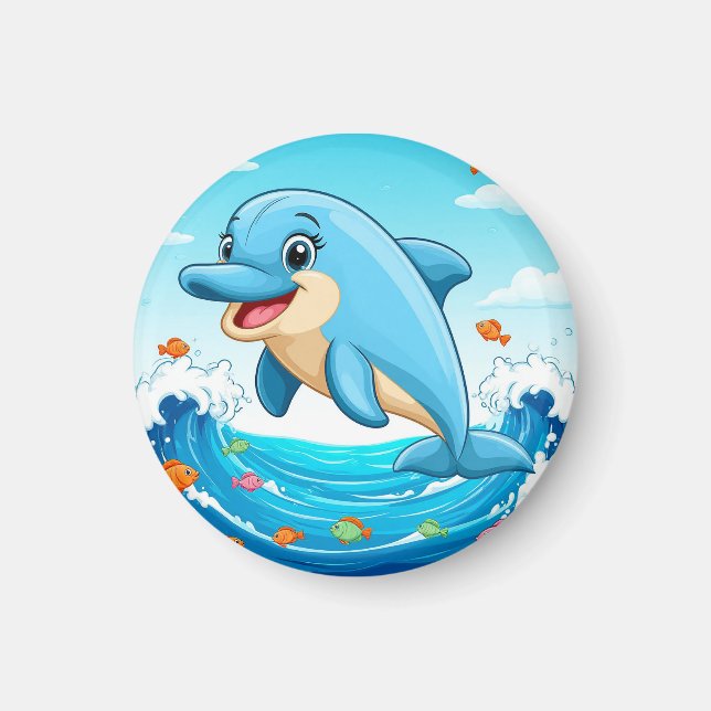 Niedlicher Cartoon Dolphin Splashing in Wasser Magnet (Vorne)
