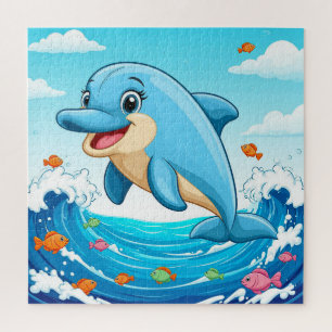 Niedlicher Cartoon Dolphin Splashing in Wasser Puzzle