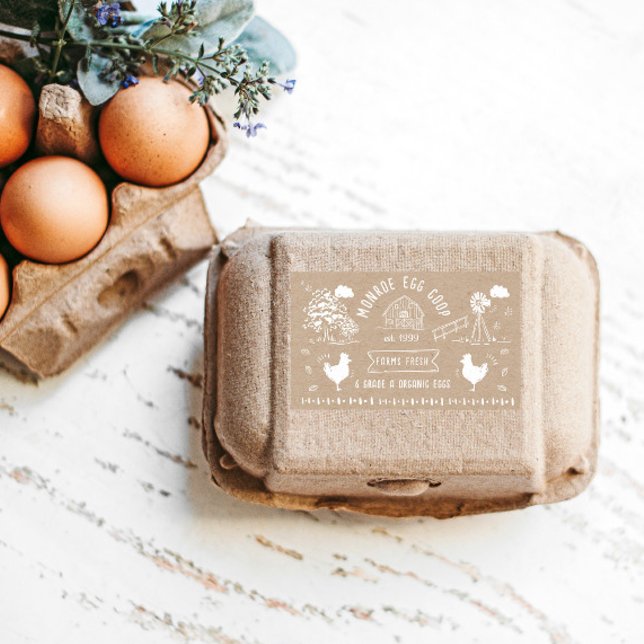 Niedlicher Cartoon Doodle Rustikale Eierkarton Rechteckiger Aufkleber (Von Creator hochgeladen)