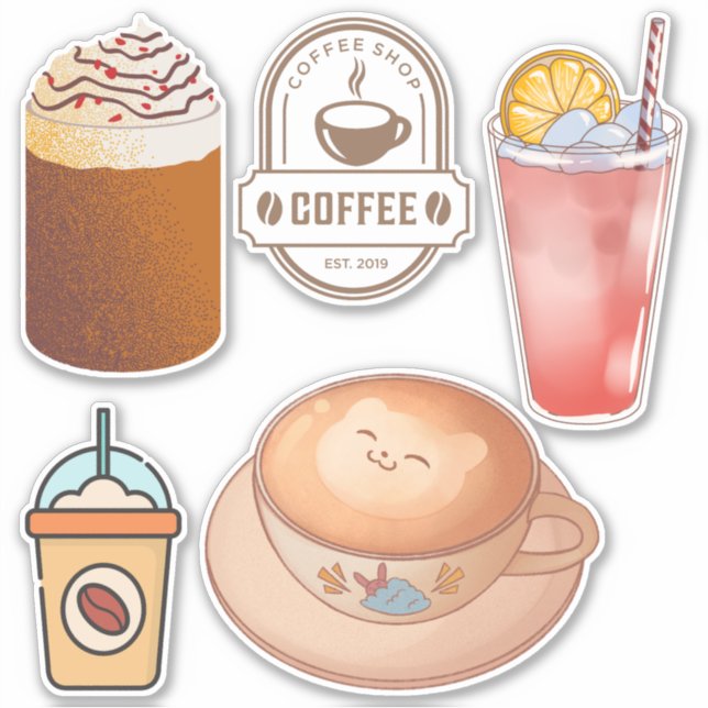 Niedlicher Cartoon Drink Kaffee Kawaii Scrapbook Aufkleber (Vorderseite)