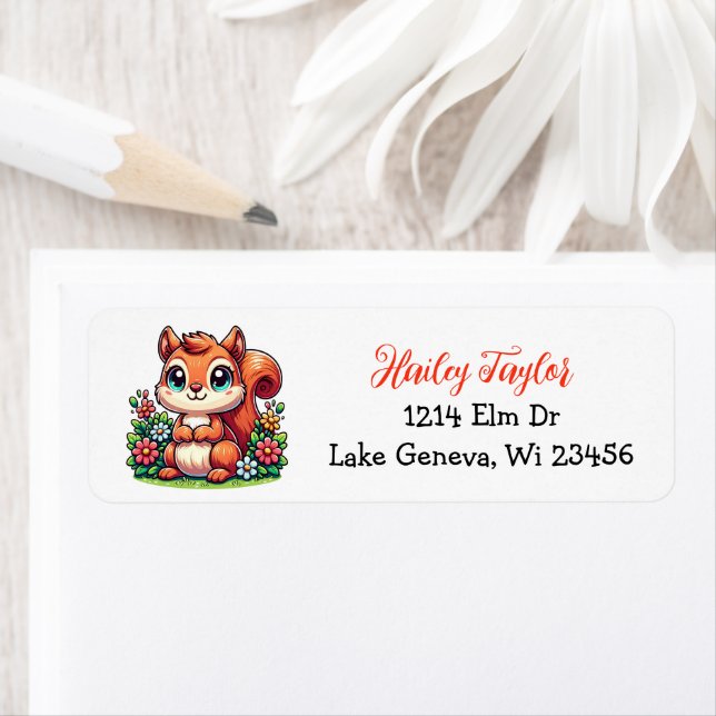 Niedlicher Cartoon Eichhörnchen und Blume Rosa (Insitu)