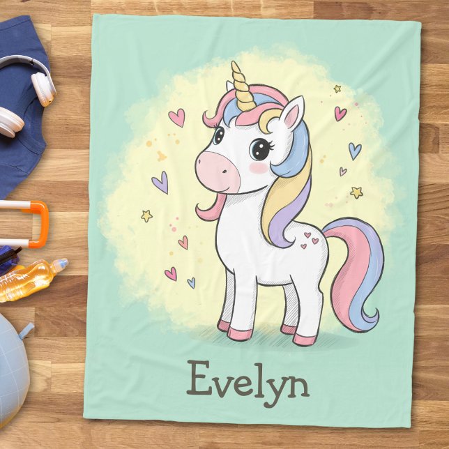 Niedlicher Cartoon Einhorn mit Regenbogenmane Fleecedecke (Von Creator hochgeladen)