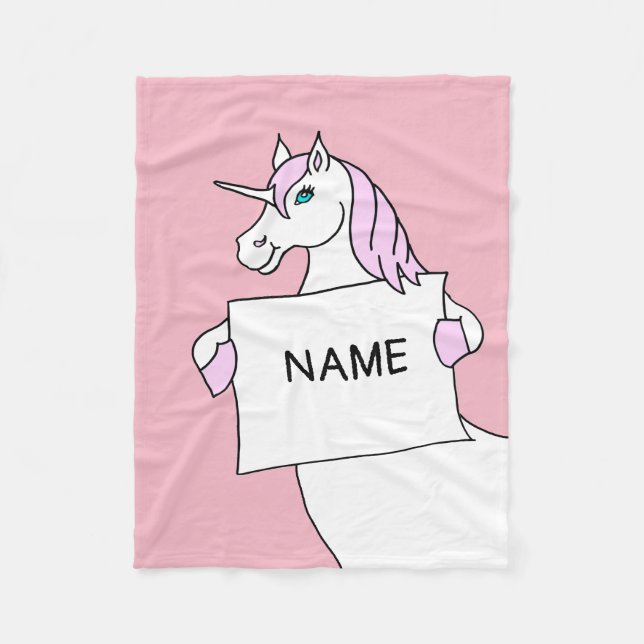 Niedlicher Cartoon Einhorn mit Zeichen Fleecedecke (Vorderseite)