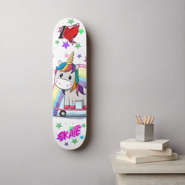 Niedlicher Cartoon Einhorn Skateboard (Wandkunst)