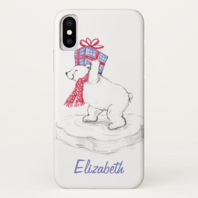 Niedlicher Cartoon Eisbär mit Weihnachtsgeschenken Case-Mate iPhone Hülle (Rückseite)
