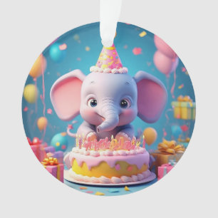 Niedlicher Cartoon-Elefant feiert Geburtstag Ornament