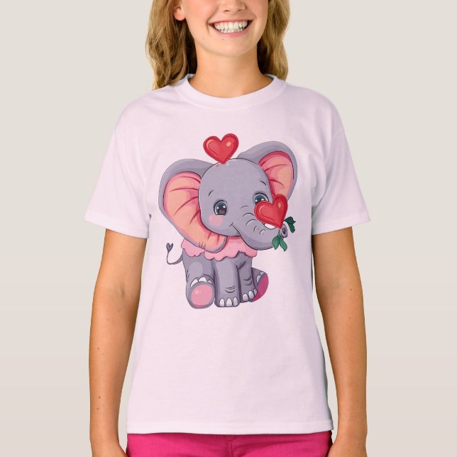 Niedlicher Cartoon Elefant mit Herz Adorable Anima T-Shirt (Vorderseite)