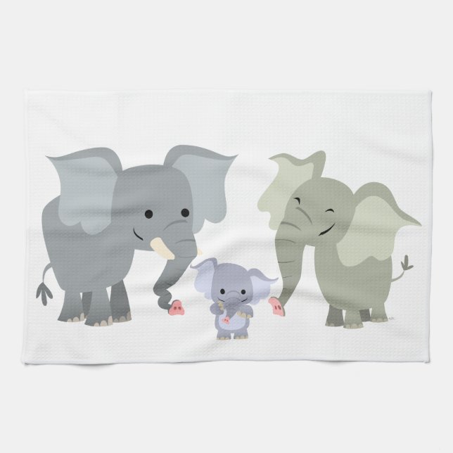 Niedlicher Cartoon Elephant Familienküche Handtuch (Horizontal)