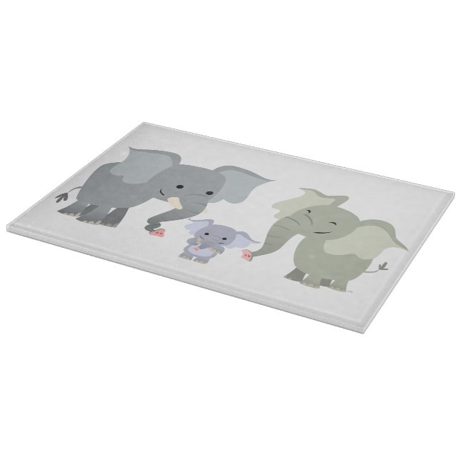 Niedlicher Cartoon Elephant Family Cutting Board Schneidebrett (Ecke)