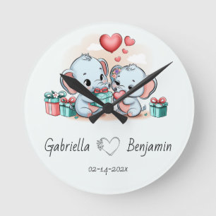 Niedlicher Cartoon Elephant Lover Herzklopfen Vale Runde Wanduhr