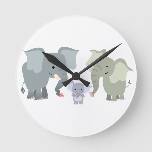 Niedlicher Cartoon Elephant-Uhr Runde Wanduhr (Vorderseite)