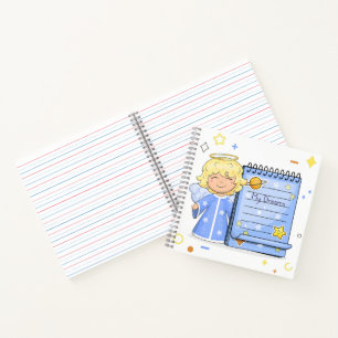 Niedlicher Cartoon Engel mit blauem Notizbuch