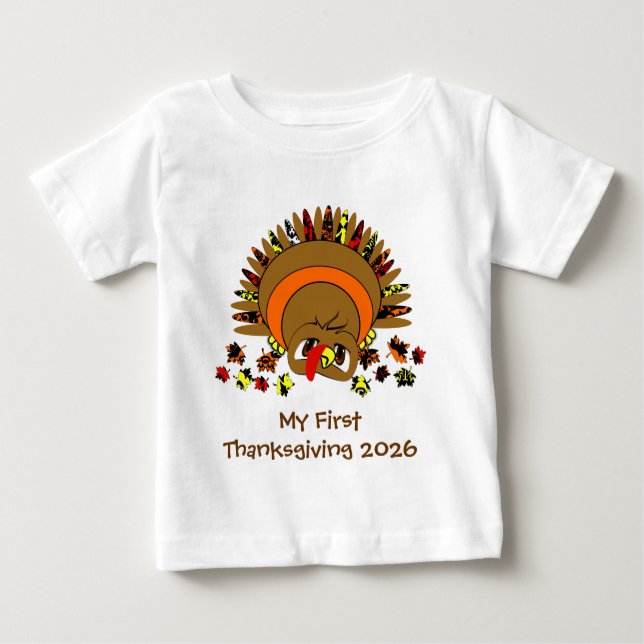 Niedlicher Cartoon Erntedank Türkei Baby T-shirt (Vorderseite)