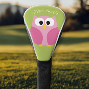 Niedlicher Cartoon - Eule - Rosa und Zitronengrün Golf Headcover