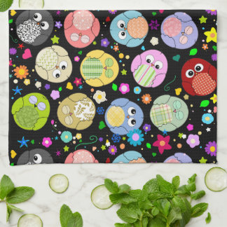 Niedlicher Cartoon-Eulen-und Blumen-Entwurf Küchentuch