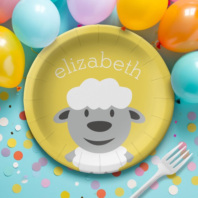 Niedlicher Cartoon Farm Sheep - gelb und grau Pappteller (Custom Paper Plate for a Party)