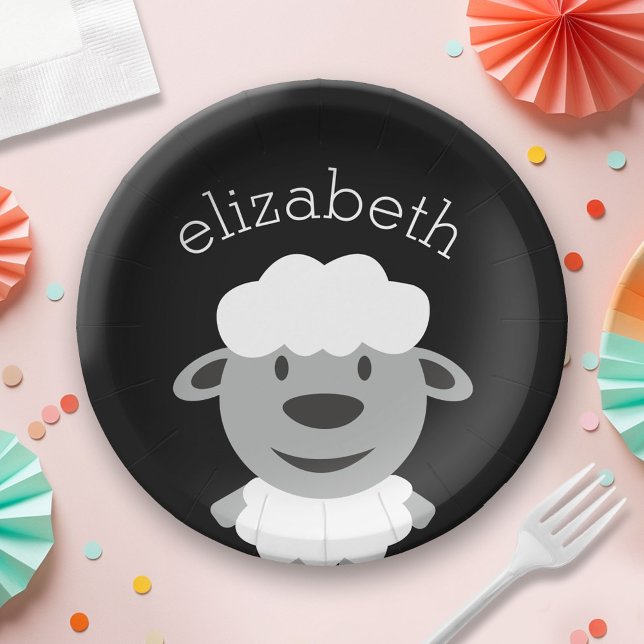 Niedlicher Cartoon Farm Sheep - schwarz und grau Pappteller (Custom Paper Plate for a Party)