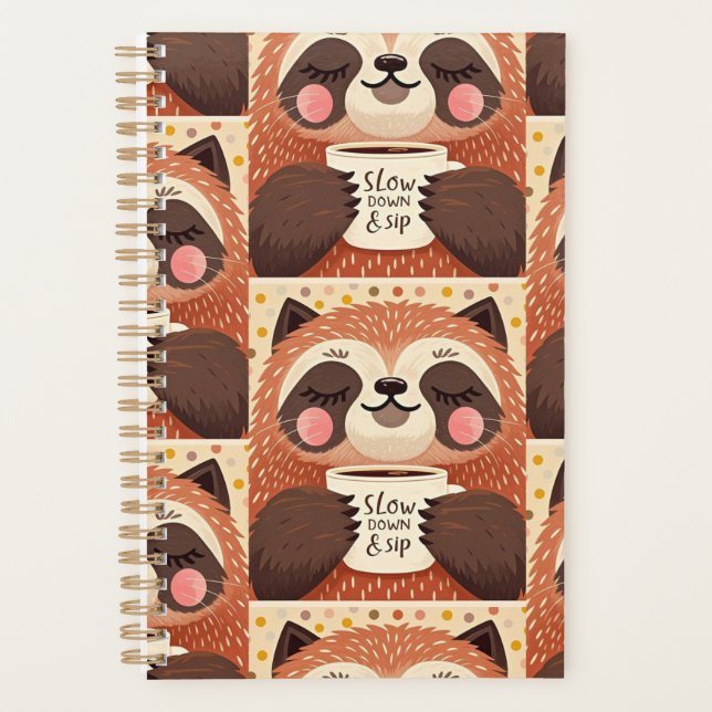 Niedlicher Cartoon-Faultier mit übertrieben schläf Planer (Vorderseite)