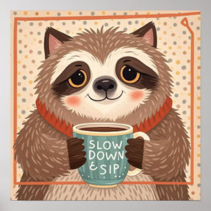 Niedlicher Cartoon-Faultier mit übertrieben schläf Poster