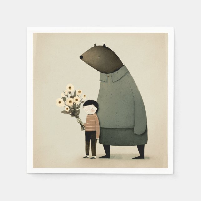 Niedlicher Cartoon Feenbär und Junge. Freunde zum  Serviette (Vorderseite)