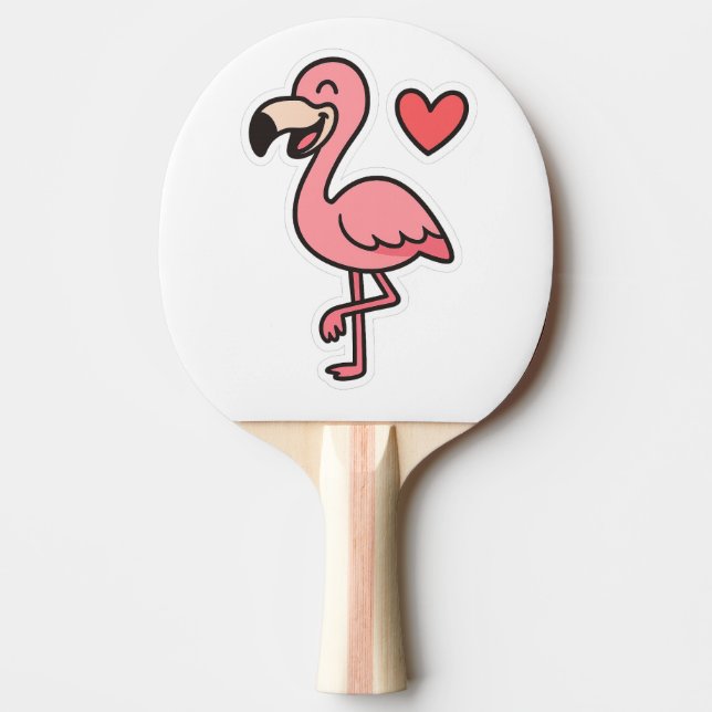 Niedlicher Cartoon Flamingo Sticker mit Herz Tischtennis Schläger (Vorderseite)