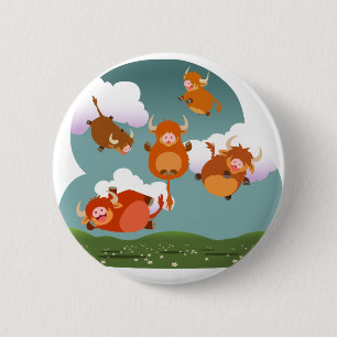 Niedlicher Cartoon Floating Highland Cows Button A