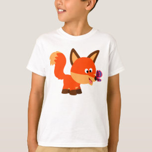 Niedlicher Cartoon Fox and Butterfly Children T -  T-Shirt