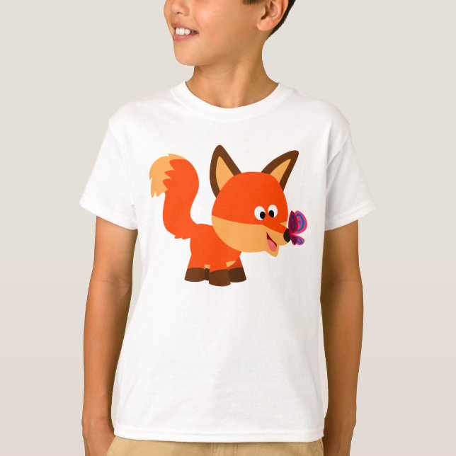 Niedlicher Cartoon Fox and Butterfly Children T -  T-Shirt (Vorderseite)