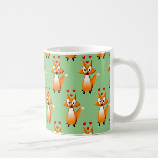 Niedlicher Cartoon Fox Animal Muster auf grün Kaffeetasse (Rechts)