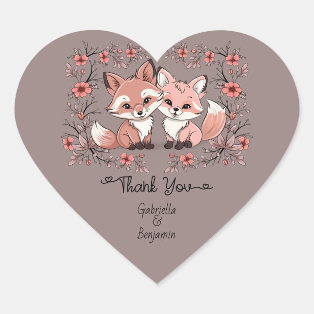 Niedlicher Cartoon Fox Liebhaber Valentinstag Viel Herz-Aufkleber (Vorderseite)