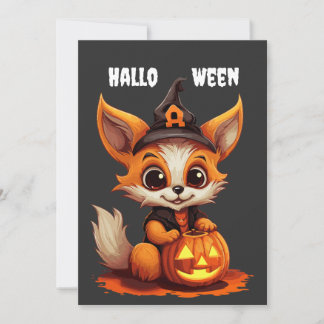 Niedlicher Cartoon Fox mit Halloween Kürbis Einladung