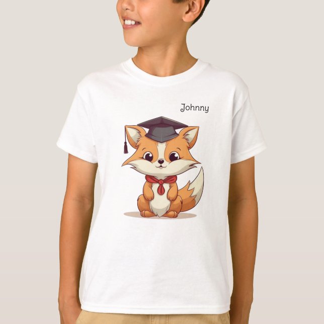 Niedlicher Cartoon Fox Personalisiert Abschluss T-Shirt (Vorderseite)
